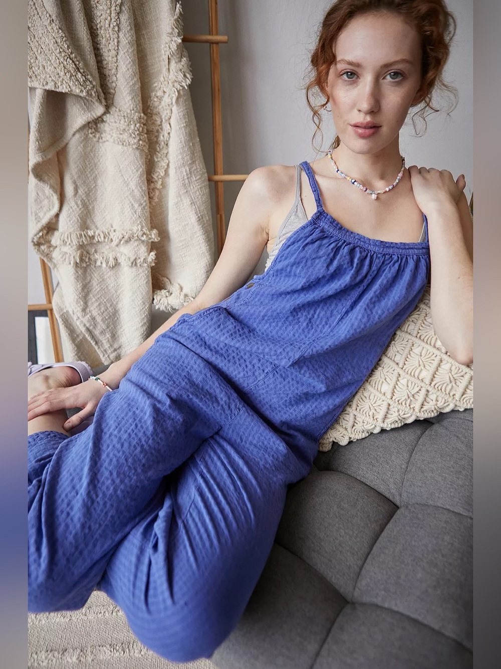 Urban Outfitters Georgie Relaxed Fit Jumpsuit Blue Overall Size XS Like New